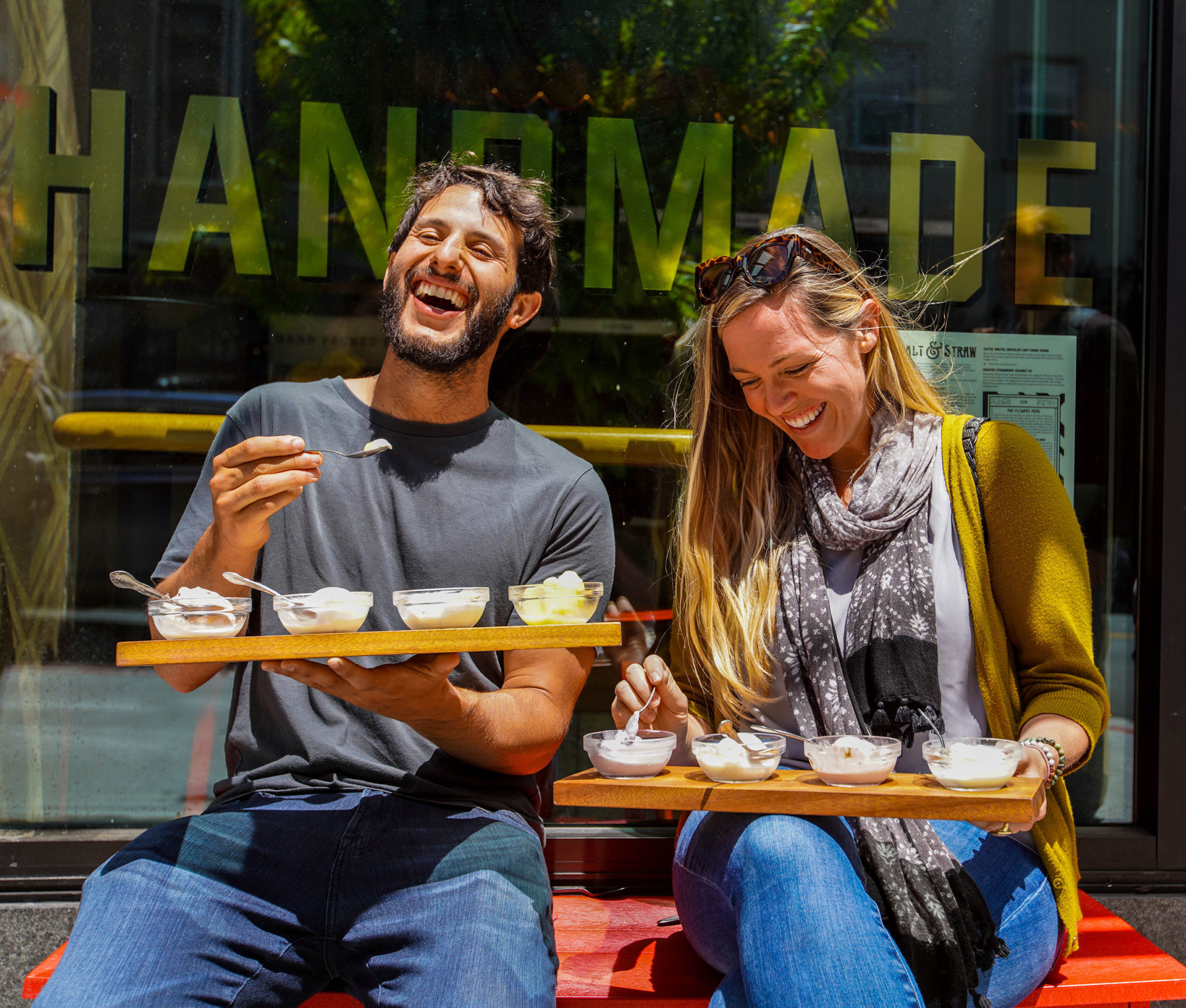 Two people eating ice cream on a Stretchy Pants Food tour