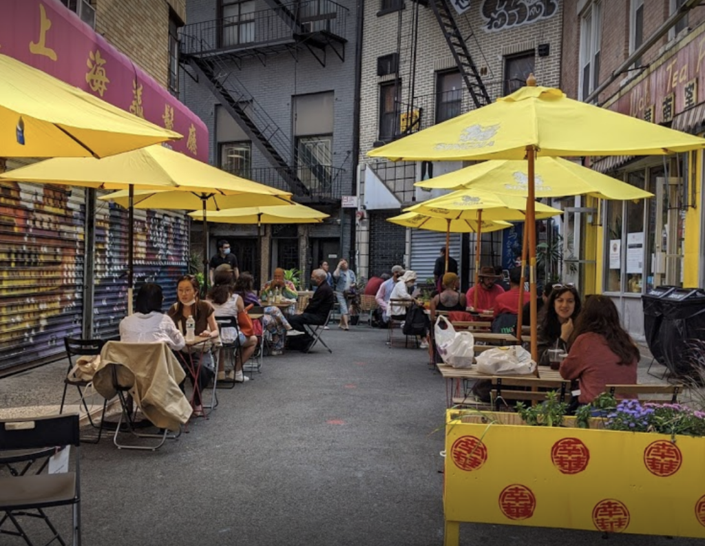 The terrace of the oldest running restaurant in Chinatown NYC. One of the best places in NYC for dim sum. 